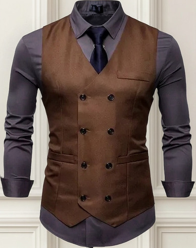 Zh Chaleco Casual De Doble Botonadura De Moda Para Hombre