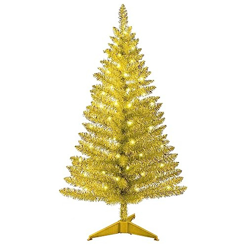 Árbol De Navidad Dorado Artificial Iluminado De 4 Pies, Pino