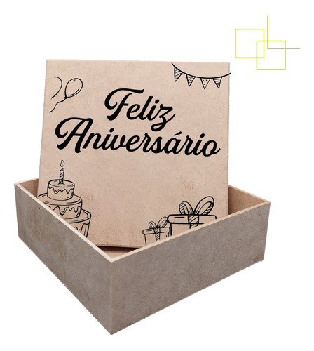 Caixa Feliz Aniversario Personalizada Com Nome Mdf 15x15x5