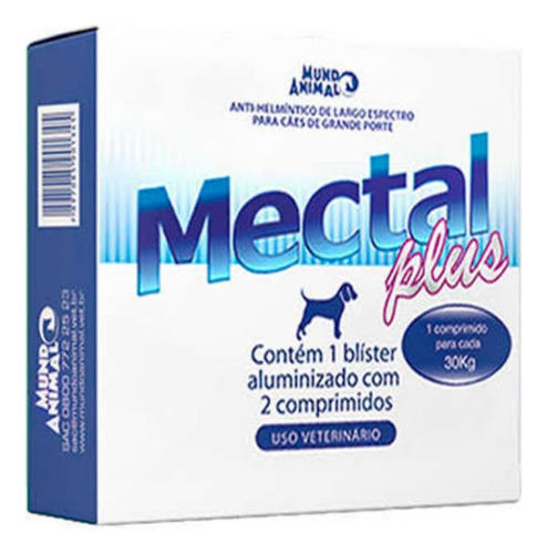 Vermífugo Mectal Plus 30 Kg 2 Comprimidos