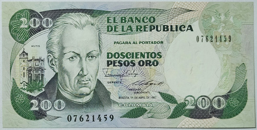 Billete 200 Pesos 01/abr/1987 Colombia Unc