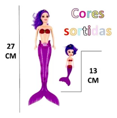 Boneca Sereia + 2 Sereia Pequena Com Luz Brinquedo Infantil