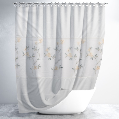 Imagen 2 de 2 de Cortina De Baño Telfon Bordado Organza Premium