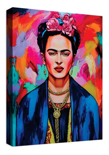 Cuadro Decorativo Canvas Frida Kahlo Fondo Colores | Meses sin intereses