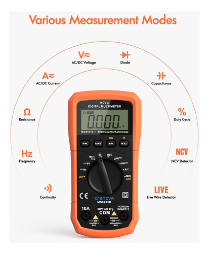 Crenova Ms8233d Multímetro Digital Dc Ac Voltímetro Ohm V...