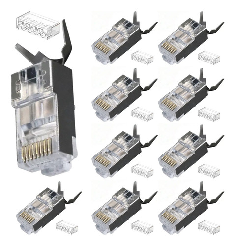 Conector Macho Cat6a/cat7 Blindado - Stp - 23awg C/ 10 Pçs