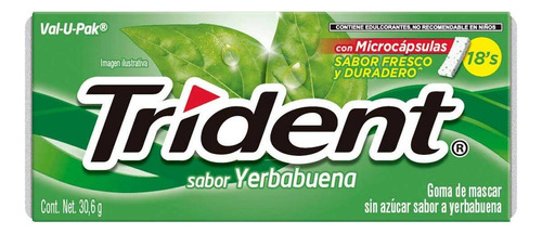 Goma De Mascar Sin Azúcar Trident Val-u-pak Sabor Yerbabuena De 30.6g Con 18 Piezas