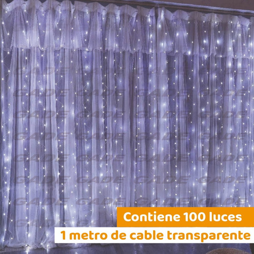 Imagen 2 de 7 de Cortina Guirnalda Luz Led 100 Luces Blancas 10 Metros A Pila
