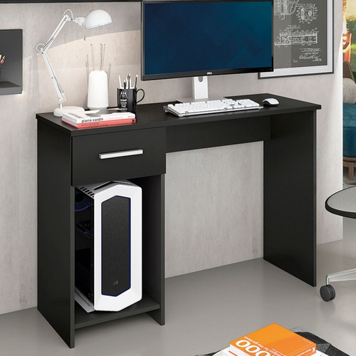 Mesa Escrivaninha Prisma 1 Gaveta Black - Giga Móveis Cor Preto