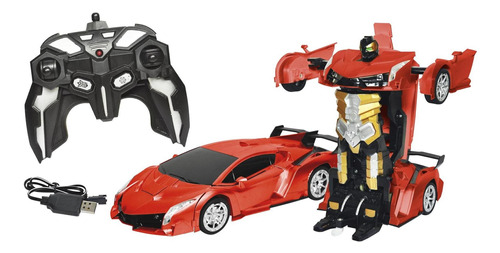 Carro De Controle Remoto Que Vira Robô Vermelho Dm Toys