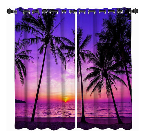 ~? Vividhome Tropical Curtain Palm Tree On Beach At Sunset P