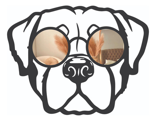 Perro Rottweiler Madera/mdf Con Gafas De Espejo | 60 Cm