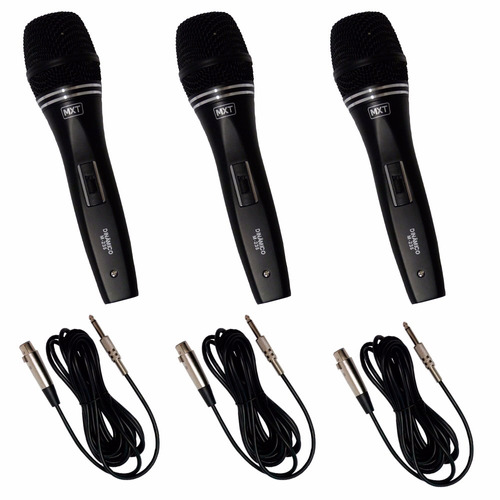 Kit C/ 3 Microfones Profissionais Black M235 Mxt + Cabo 3mts