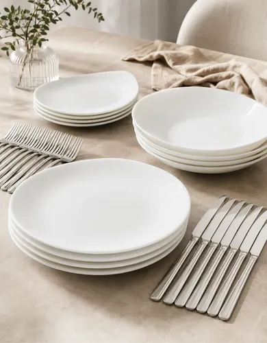 Aparelho De Jantar 36 Peças Completo Concavo Branco Opaline Branco Liso