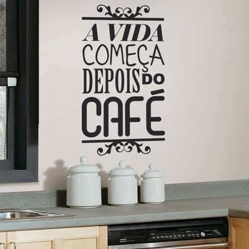 Adesivo Decorativo Café Vinil Parede Frases Coffe 36x20cm Cor Branco