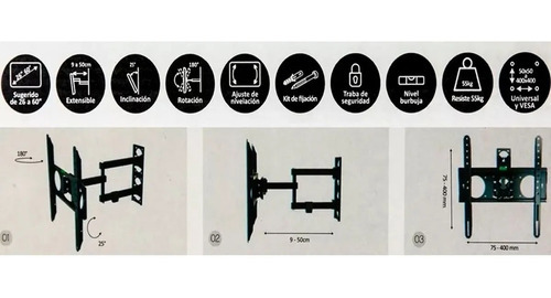 Soporte Tv Lcd Led 26 32 40 43 50 55 60 65 2 Brazos Móvil Horizontal Basculante Vertical 50cm 55kg Vesa Hasta 40cm