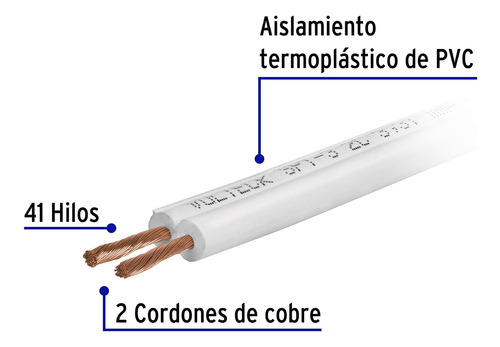 Cordón Dúplex Flexible 100 Metros Spt 14 Awg, Volteck 46067