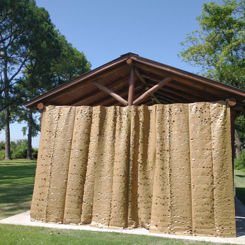 2 Cortinas Camuflaje 1,5 X 2,2m Y Kit Montaje Galerias Deco Tostado