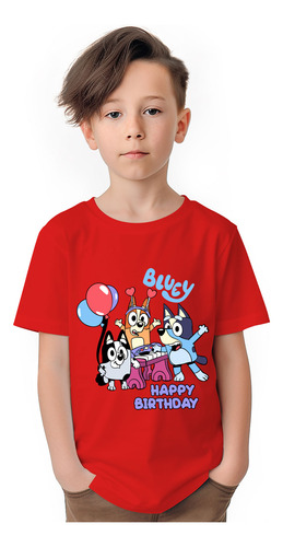 Polera Niños Bluey Bingo Muffin Cumpleaños Algodon Wiwi