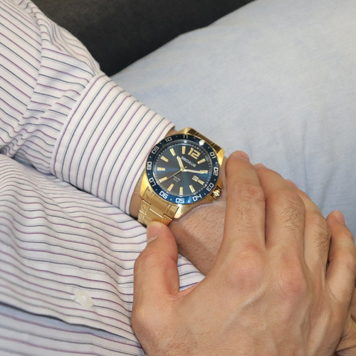 Relógio Seculus Masculino Analógico Dourado Long Life Barato