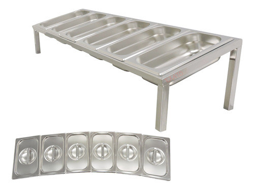 Pizzarola Condimentadora Mesa Inox 6 Cubas De 1/4 Com Tampas