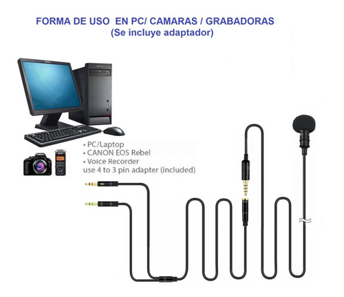 Imagen 3 de 9 de Adaptador De Micrófono Y Audífonos Para Pc - De Trrs A Trs