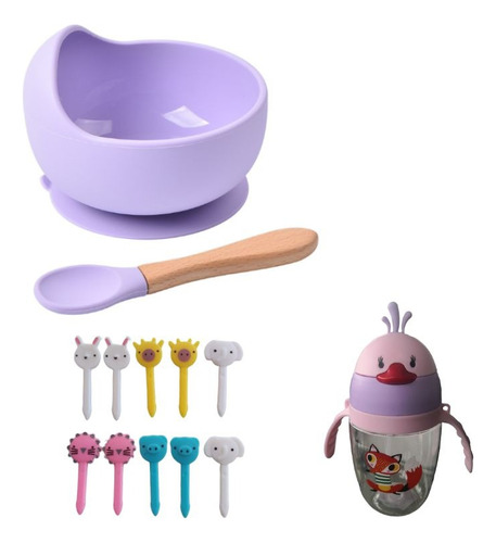 Set De Alimentación  Para Bebé Cuenco De Silicona Lila