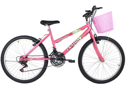 Bicicleta Feminina Aro 24 Mountain Bike Com Cesta - Rosa