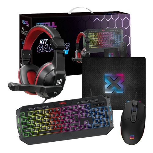 Kit Gamer Teclado Mouse Auricular C/ Mic Mousepad Led Gaming