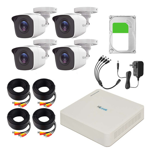 Hilook Kit de Camaras de Seguridad Video Vigilancia Modelo Kit4BP-Plus+2TB 4 Cámaras + 2TB Disco Duro CCTV Bala 1MP 720p Vision Nocturna Compatible con APP Hik-Connect