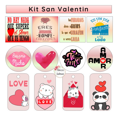 Kit Imprimible 06 San Valentin Enamorados Stikers Topper 