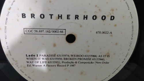 Lp - New Order - Brotherhood - C/encarte - 1987 - Rcki (Usado)