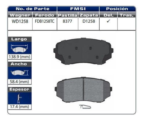Balatas Delanteras Lincoln Mkx 2007 2008 2009 2010 Wagner