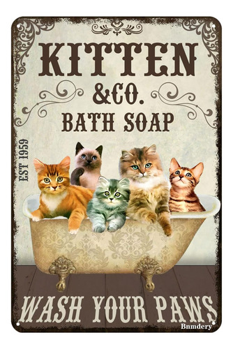 Cartel De Metal Divertido Con Diseño De Gato Para Baño, Dise