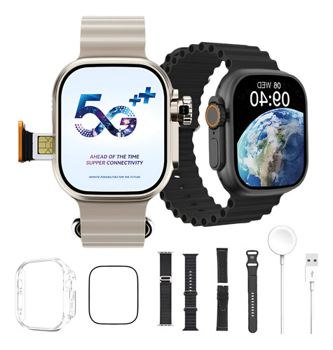 Smartwatch 5g Play 7 Pulseiras + Pelicúla + Case Whats Caixa Preta Pulseira Pretas Bisel Desenho Da Pulseira