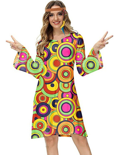 General Vestido De Mujer Con Estampado Retro De Ropa Hippie