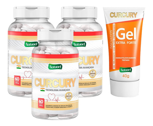 Curcury 3 Potes + 1 Gel - Tratamento Para Dores Fortes.