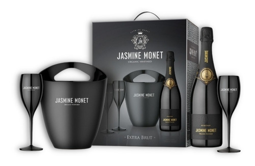 Kit Jasmine Monet Black Champagne 750ml + Frapera + 2 Copas