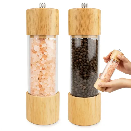 Kit 2 Moedor De Pimenta E Sal Manual Madeira Temperos Grãos Madeira