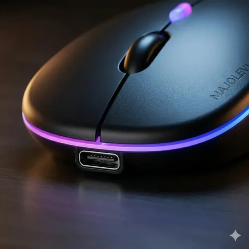 Mouse Sem Fio Recarregável Majolevi Rgb Led Wireless Ergonômico