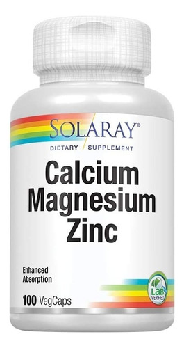 Calcio Y Magnesio, Zinc Solaray 100 Capsulas Vegetales Sabor Neutro