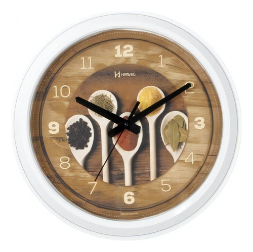 Relógio De Parede Cozinha 37cm Herweg 660006 Branco Madeira Cor do fundo Colorido