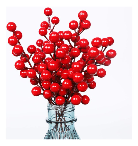 Paquete 24 Tallos Bayas Rojas Artificiales Para Navidad