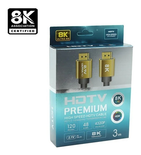 Cable Hdmi 2.1 8k Ultra Hd 3d 120hz 4320p Premium 5 Metros