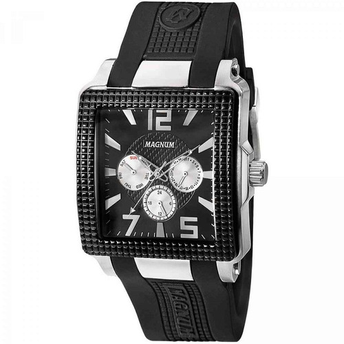 Relógio Magnum Masculino Quadrado Silicone Preto Ma31882t Nf