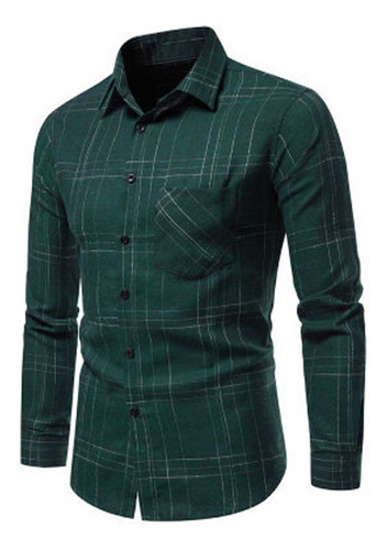 B New Camisa A Cuadros A La Moda Para Hombre, Manga Larga, S