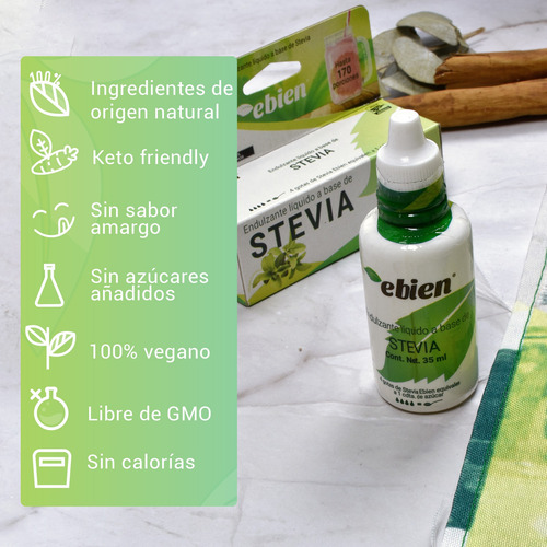 Ebien Stevia Líquida 35ml (3 Pack): Endulzante Natural