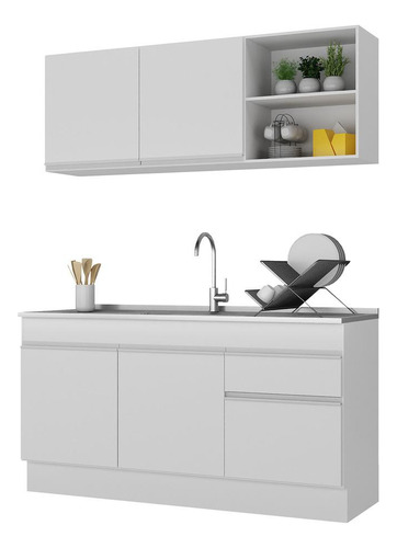 Armário De Cozinha Compacta 150cm Veneza Multimóveis V2114 Cor Branco