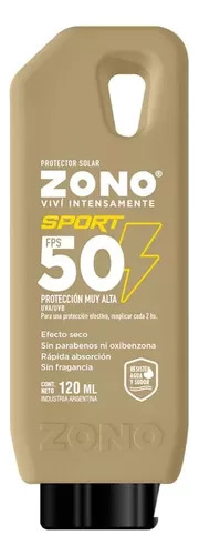 Zono Protector Solar Sport 50fps 120ml Resiste Agua / Sudor