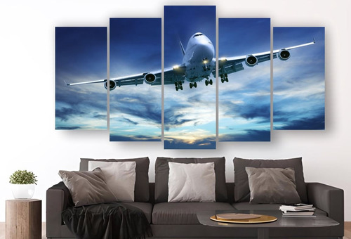 Cuadro Decorativo De Avion Cielo Moderno Arte 5 Piezas - 02